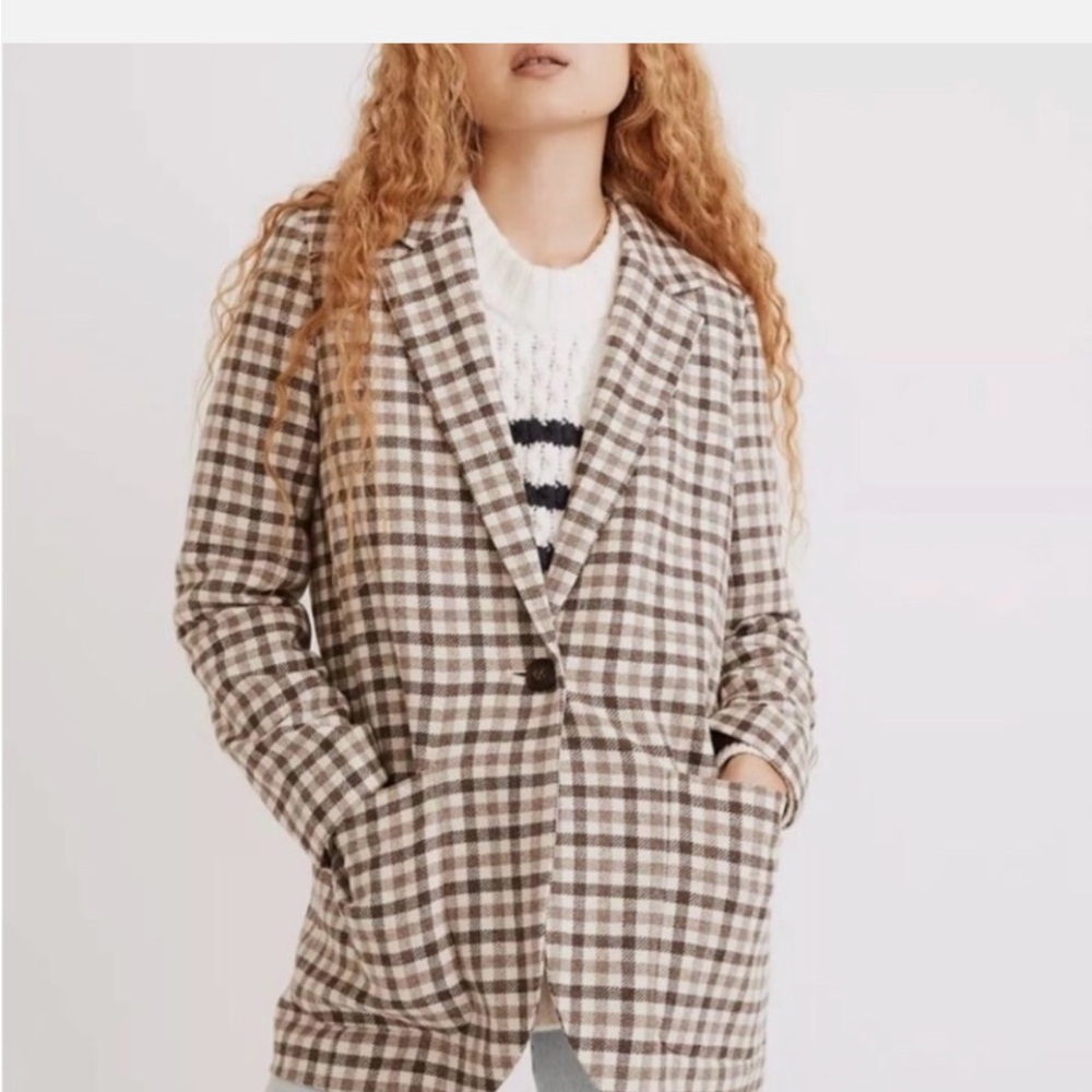 Madewell Larsen Blazer in Undyed Check Size‎ XXS Wool Blend NWOT